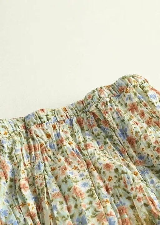 Boho green maxi Skirt with orange floral pattern sold by Boho Mood product image thumbnail 3