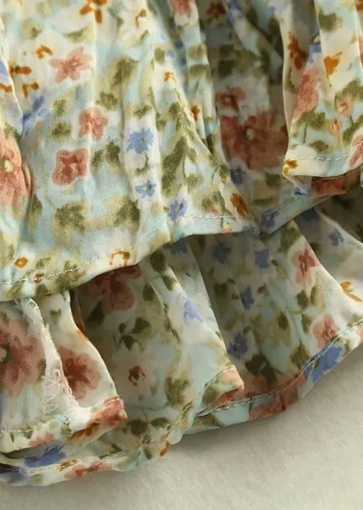 Boho green maxi Skirt with orange floral pattern sold by Boho Mood product image thumbnail 4