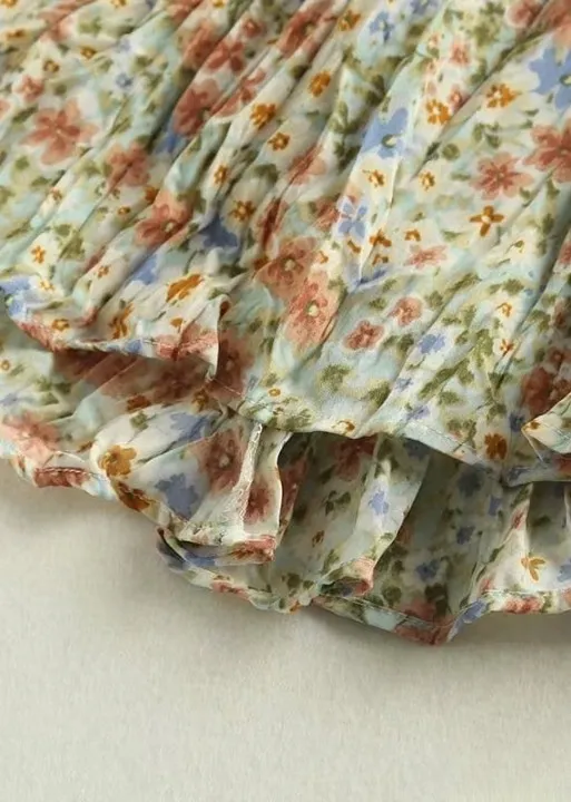 Boho green maxi Skirt with orange floral pattern sold by Boho Mood product image thumbnail 5