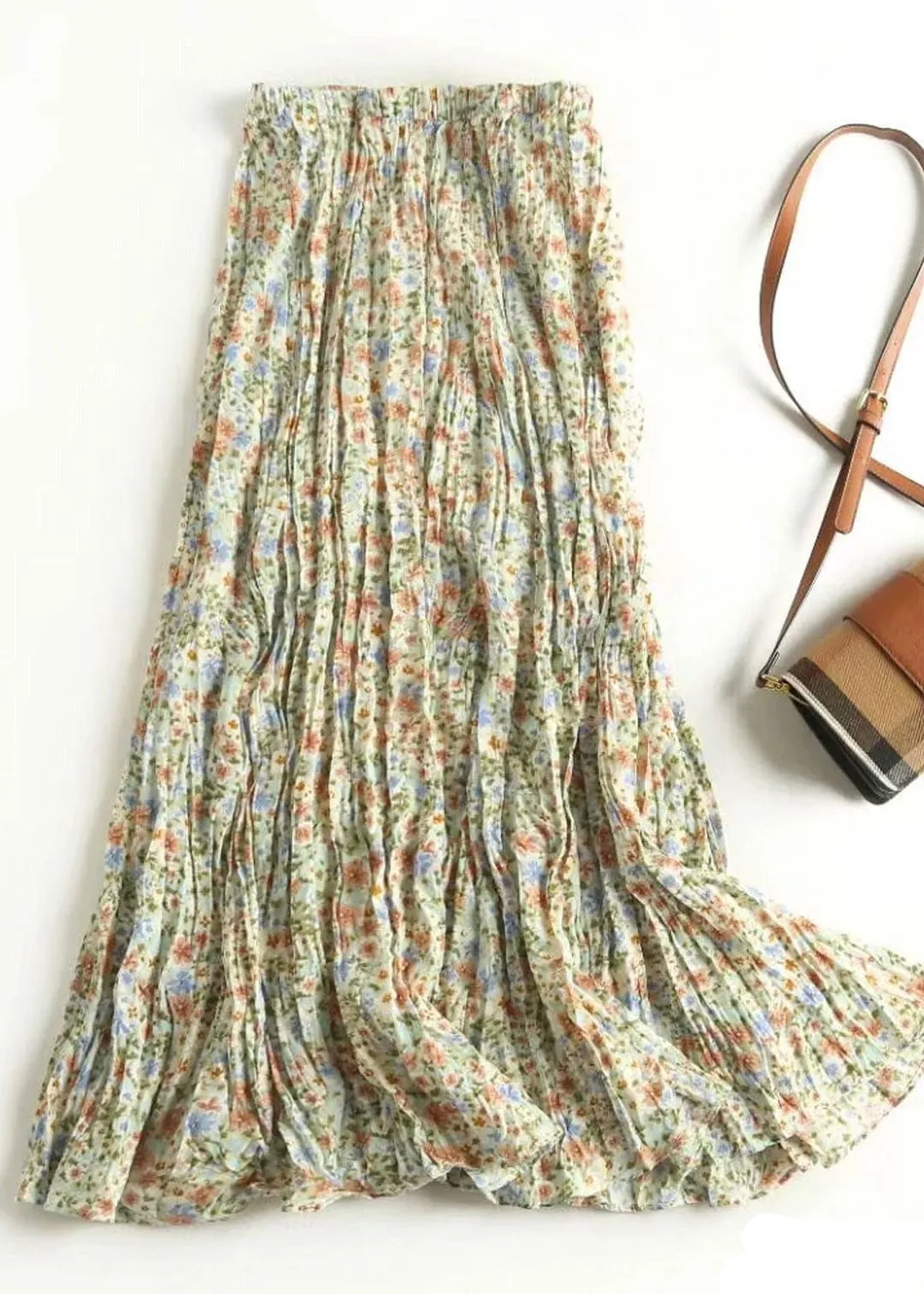 Boho green maxi Skirt with orange floral pattern sold by Boho Mood