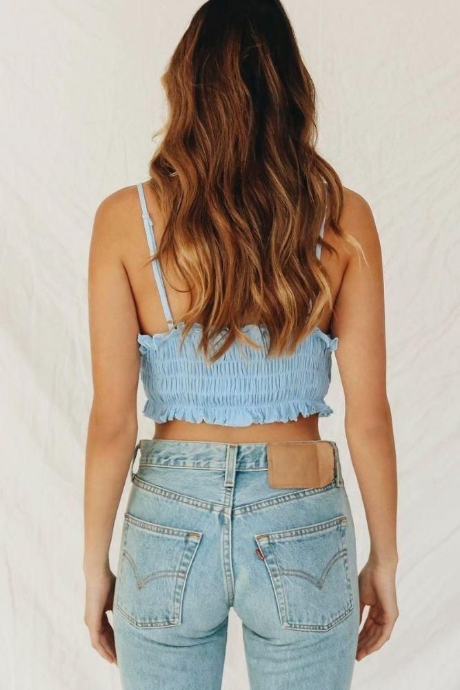 Boho Smocked Pleated Cropped Top with Ruffles and Thin Straps sold by Boho Mood product image thumbnail 5