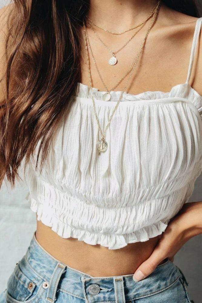 Boho Smocked Pleated Cropped Top with Ruffles and Thin Straps sold by Boho Mood product image thumbnail 3