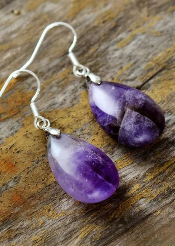 Boho Teardrop Earrings - Purple Amethyst sold by Boho Mood