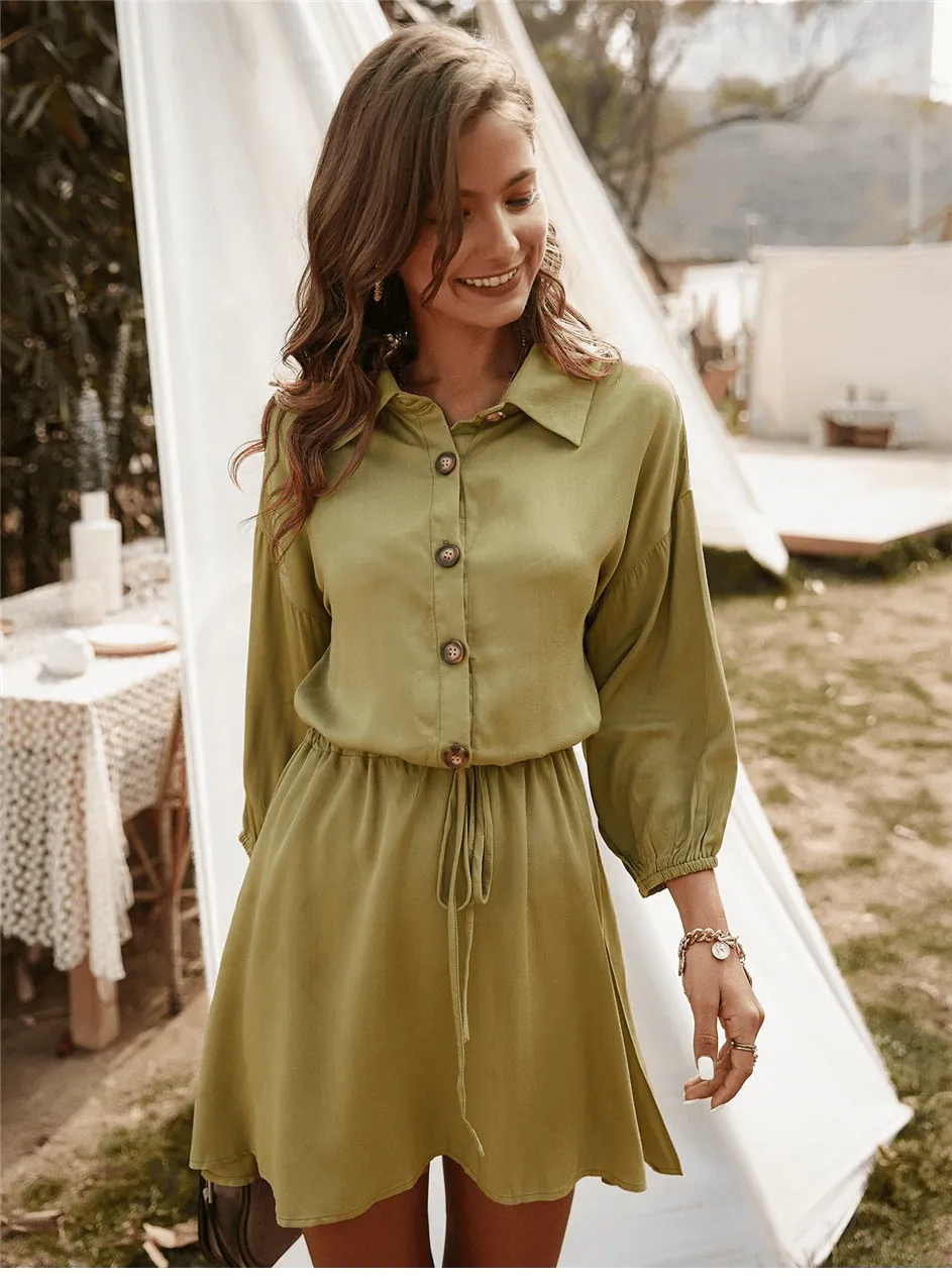 Chic Bohemian Mini Dress in Khaki Green sold by Boho Mood product image thumbnail 2