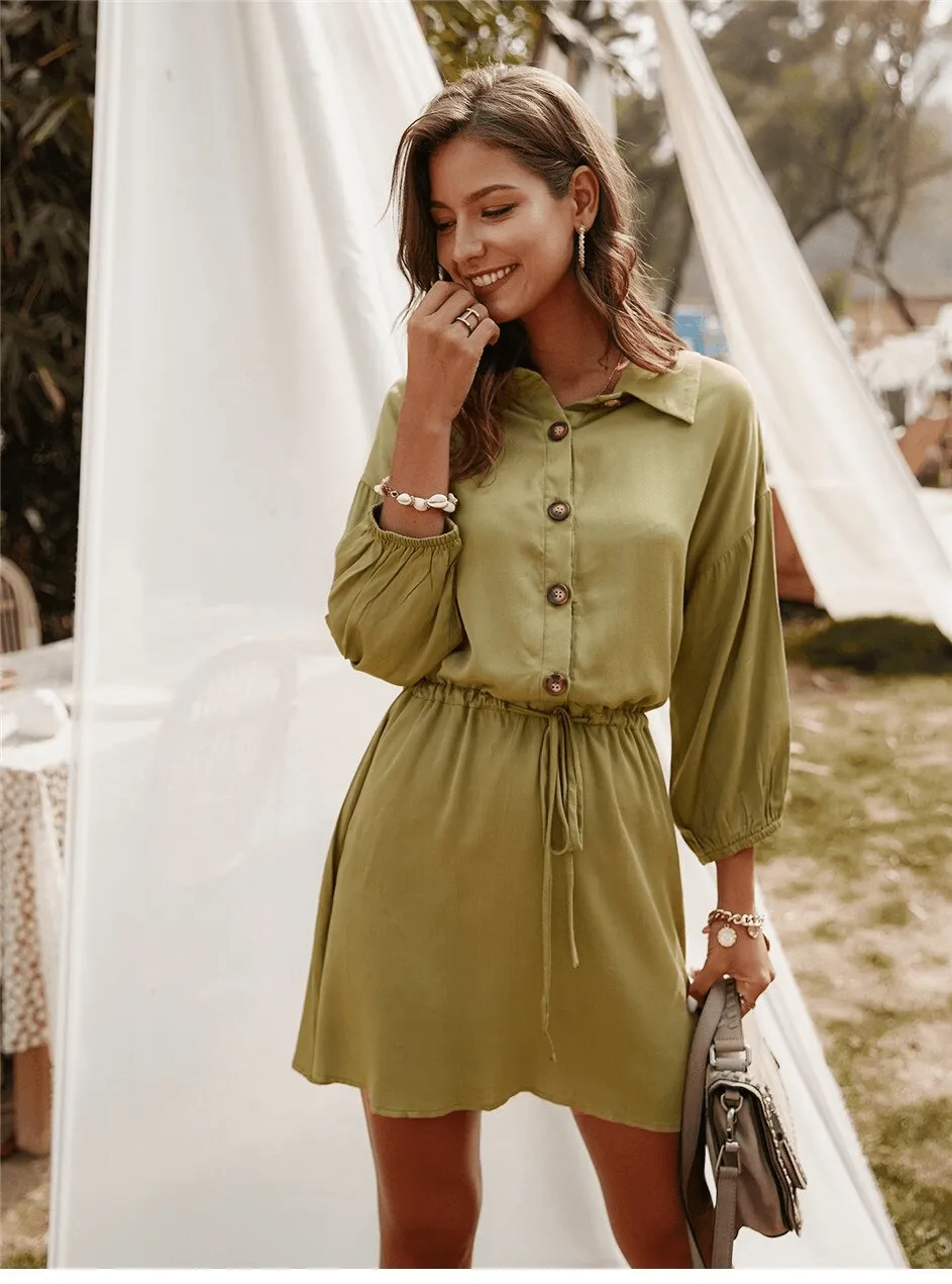 Chic Bohemian Mini Dress in Khaki Green sold by Boho Mood product image thumbnail 4