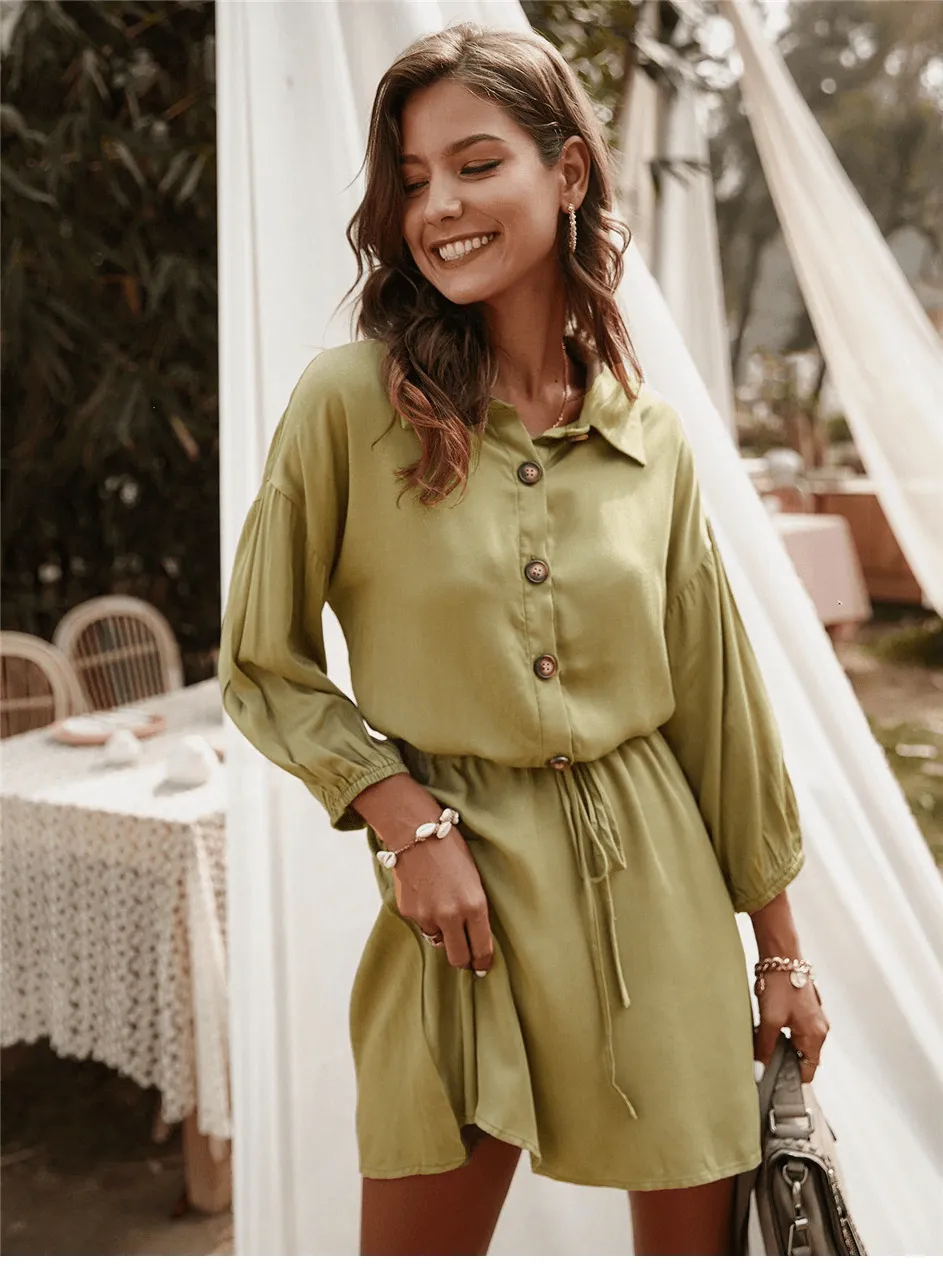 Chic Bohemian Mini Dress in Khaki Green sold by Boho Mood product image thumbnail 3