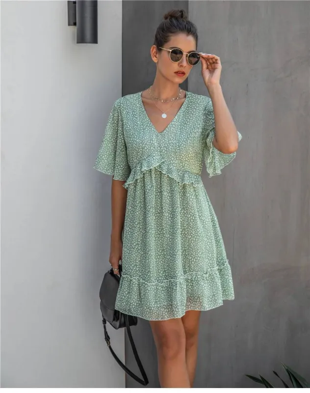 Hippie Mini Dress in Green sold by Boho Mood