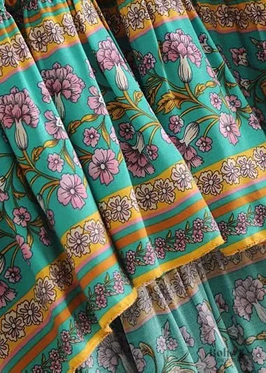 Boho Maxi flared Skirt orange asymmetrical floral pattern sold by Boho Mood product image thumbnail 5