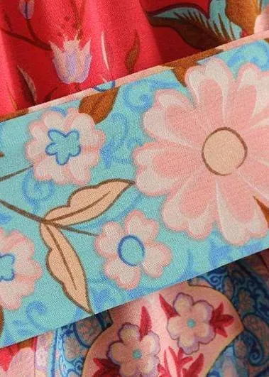 Long Boho Kimono Red Floral with Buttons sold by Boho Mood product image thumbnail 4