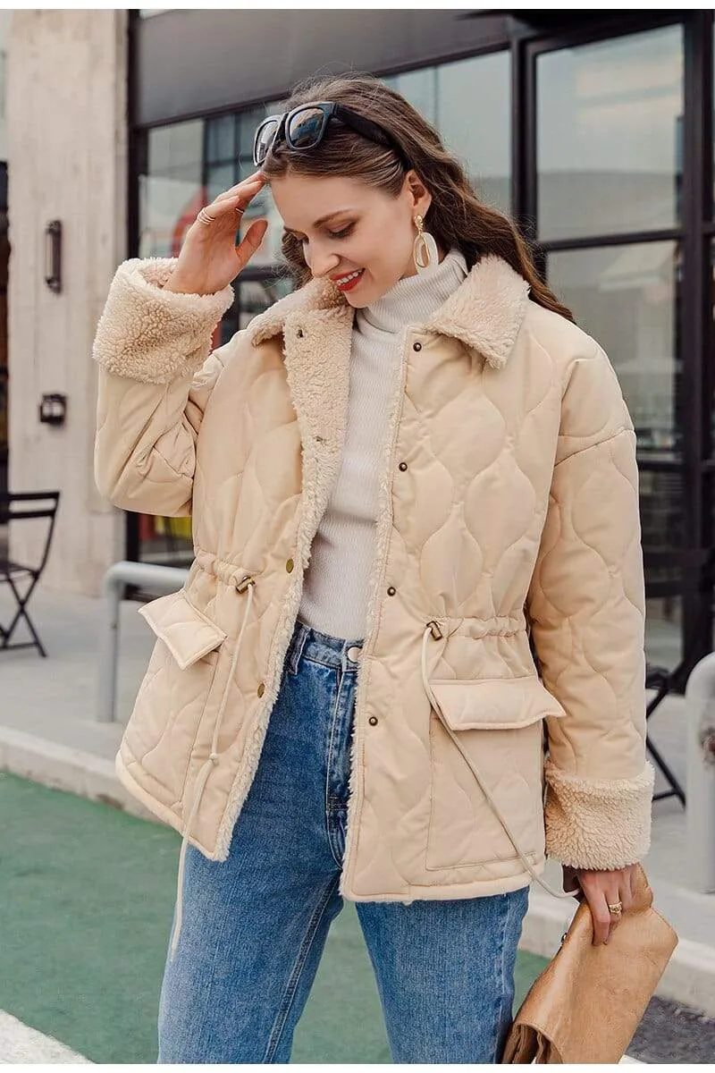 Boho Quilted Coat with Inner Fleece in Beige sold by Boho Mood