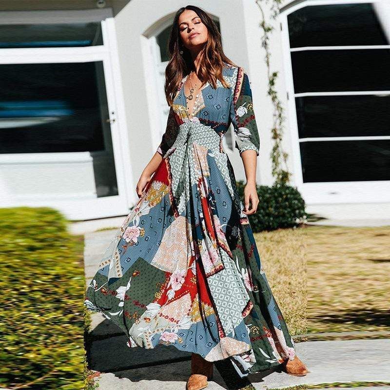 Boho Maxi Dress with Patchwork sold by Boho Mood