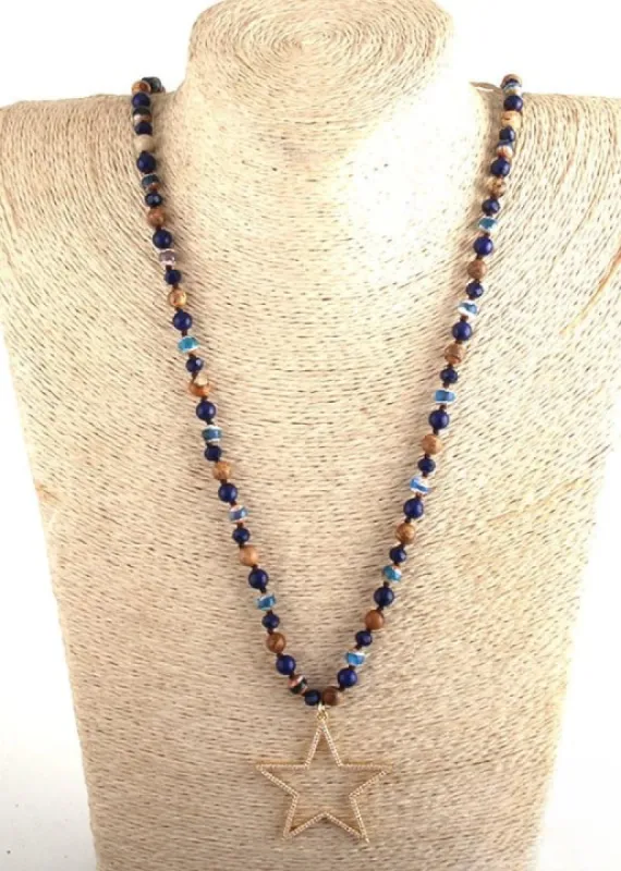 Boho Beaded Necklace - Star Metal Pendant sold by Boho Mood