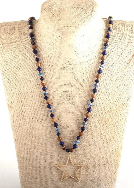 Boho Beaded Necklace - Star Metal Pendant sold by Boho Mood