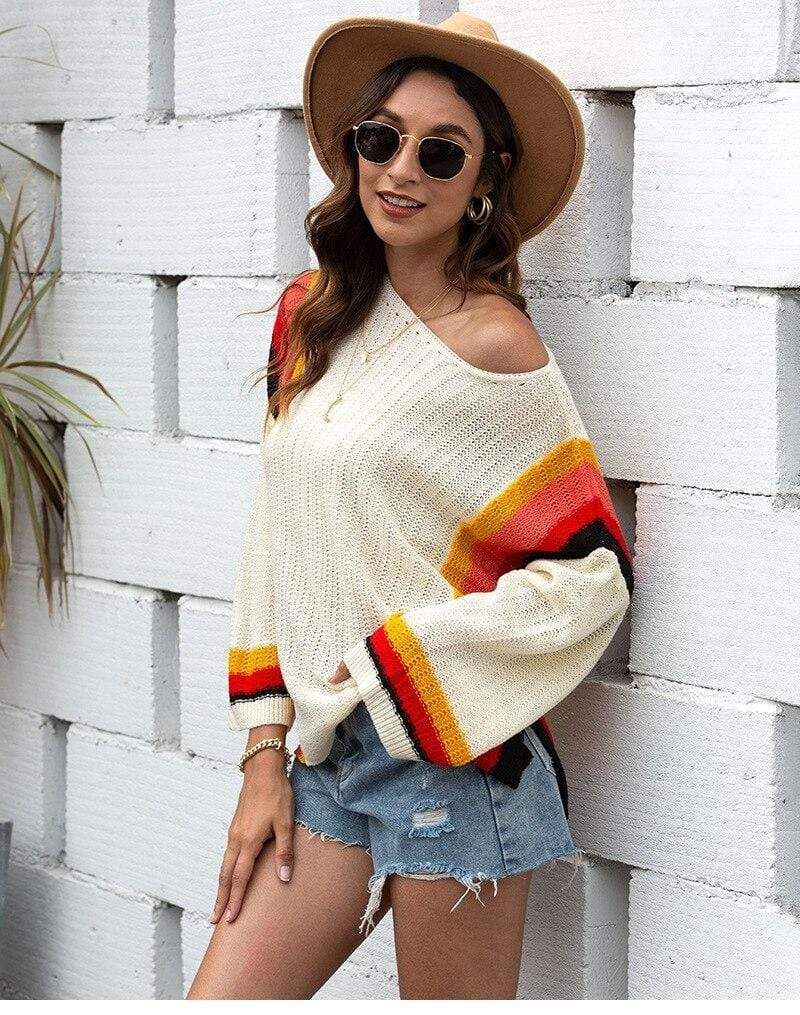Boho White Knit Pullover Rainbow sold by Boho Mood product image thumbnail 2