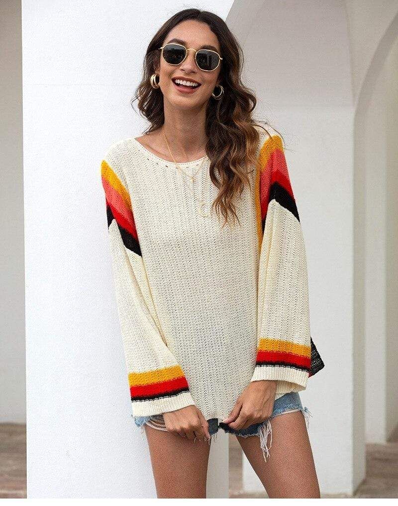 Boho White Knit Pullover Rainbow sold by Boho Mood product image thumbnail 3