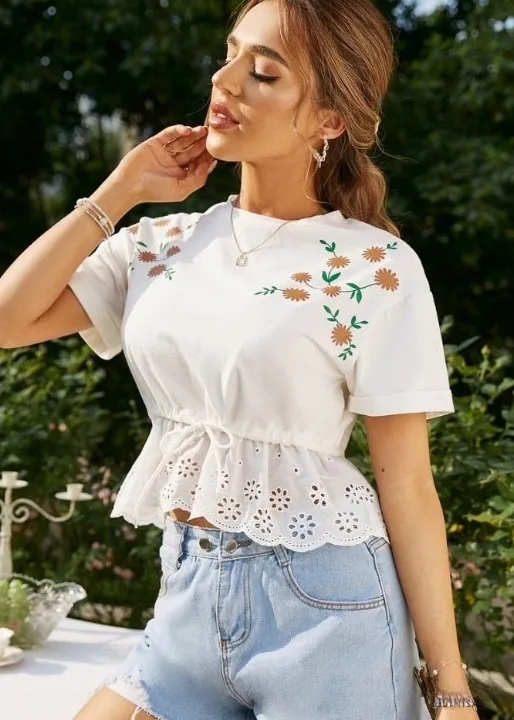 White Peplum Boho top with embroidered motif sold by Boho Mood product image thumbnail 2