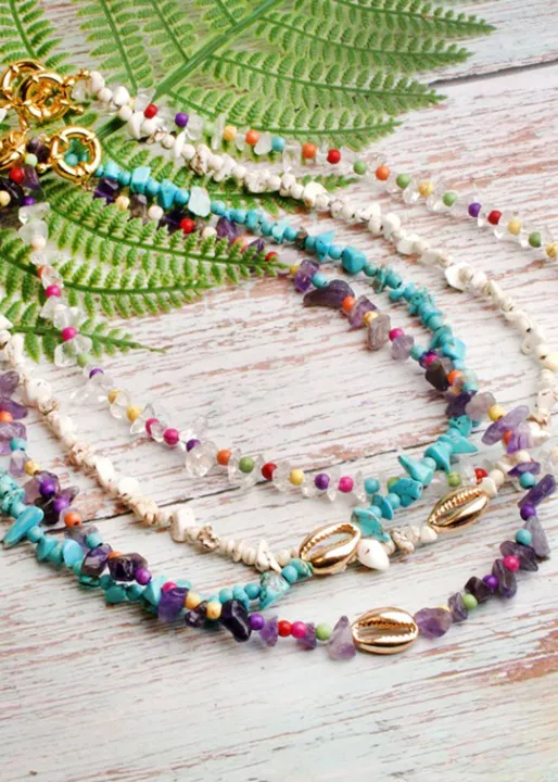 Colorful Boho Necklace - Gold Shell sold by Boho Mood