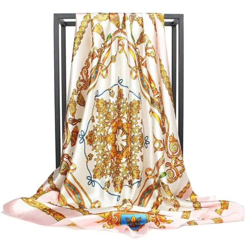 Trendy beige Boho Scarf with golden print sold by Boho Mood