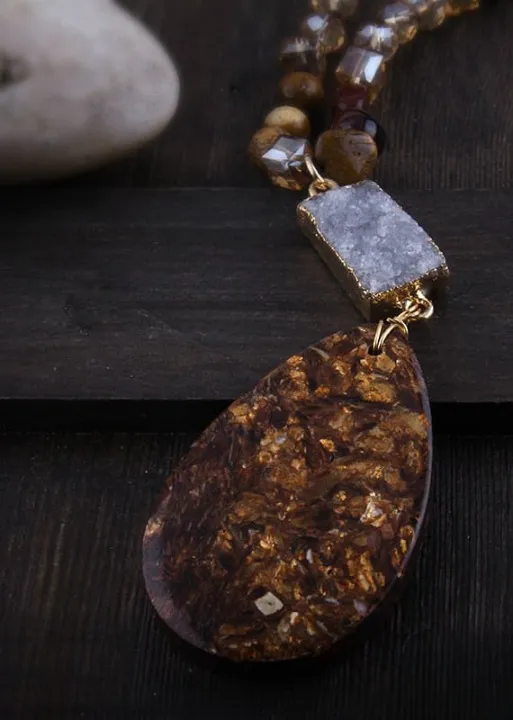 Long Boho Beaded Necklace - Teardrop Pendant sold by Boho Mood product image thumbnail 2