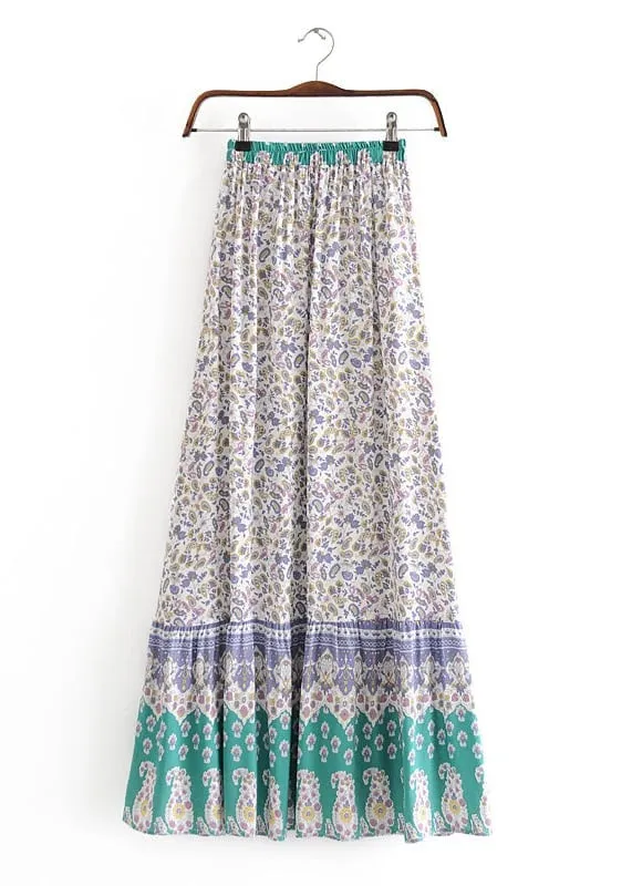 Boho maxi Skirt with purple and green floral pattern sold by Boho Mood product image thumbnail 3