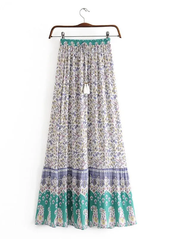 Boho maxi Skirt with purple and green floral pattern sold by Boho Mood product image thumbnail 2