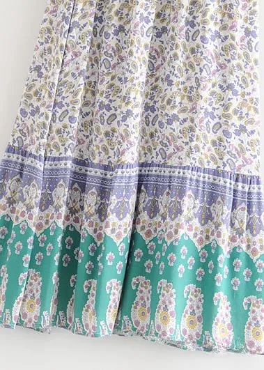 Boho maxi Skirt with purple and green floral pattern sold by Boho Mood product image thumbnail 4