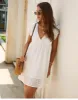 White Boho Mini Dress with embroideries sold by Boho Mood