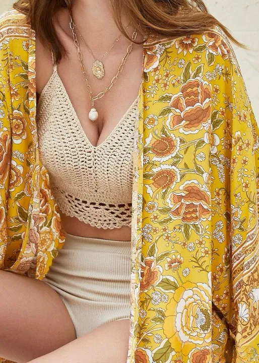Beautiful Boho kimono Yellow Floral sold by Boho Mood product image thumbnail 3