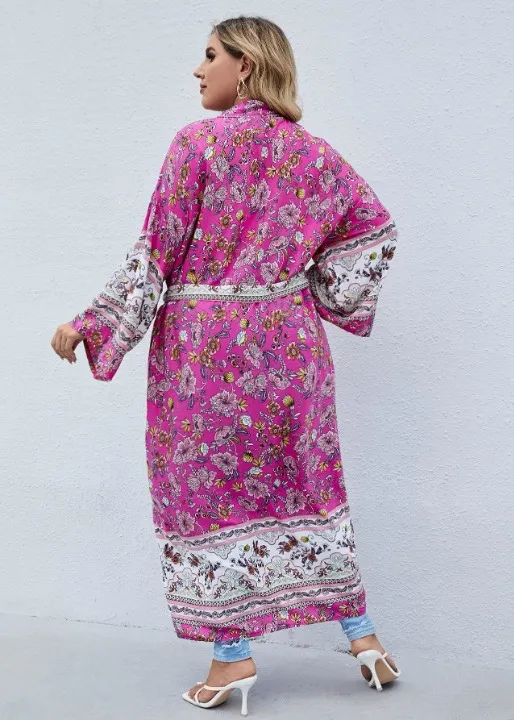 Plus Size Boho Kimono Pink Floral sold by Boho Mood product image thumbnail 2