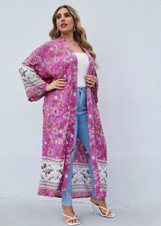 Plus Size Boho Kimono Pink Floral sold by Boho Mood product image thumbnail 3
