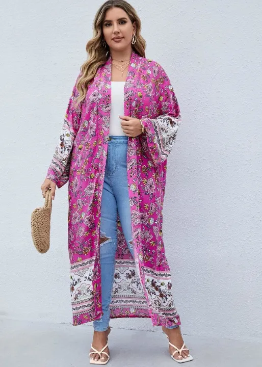 Plus Size Boho Kimono Pink Floral sold by Boho Mood product image thumbnail 5