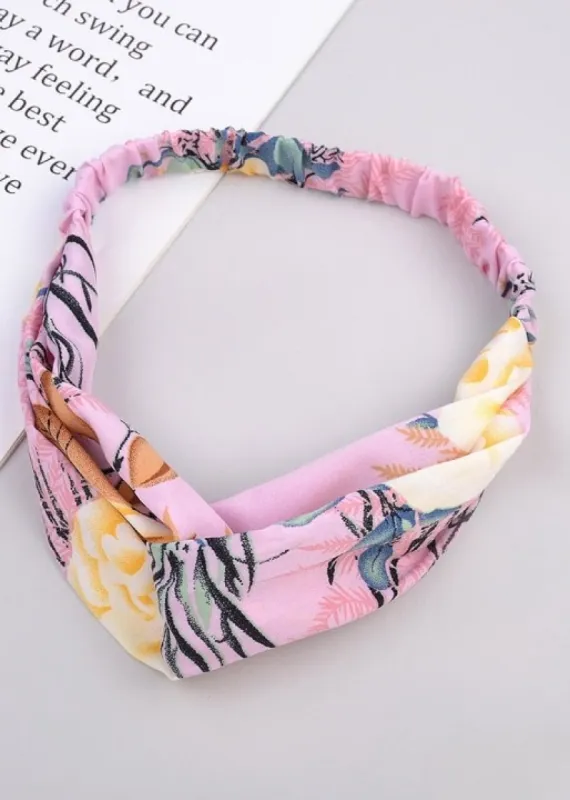 Pink Boho hair headband with flower design sold by Boho Mood