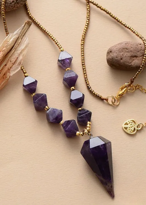 Boho Beads Necklace - Hexagonal Cone Pendant sold by Boho Mood product image thumbnail 2