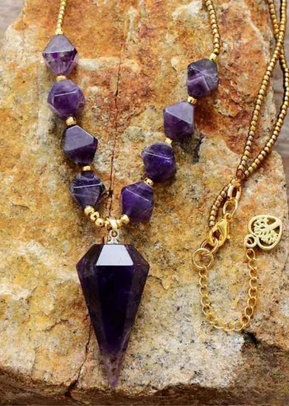 Boho Beads Necklace - Hexagonal Cone Pendant sold by Boho Mood