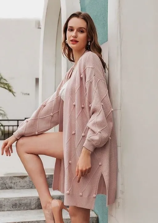 Boho Mid-length Cardigan with relief, Puffed Sleeves sold by Boho Mood product image thumbnail 2