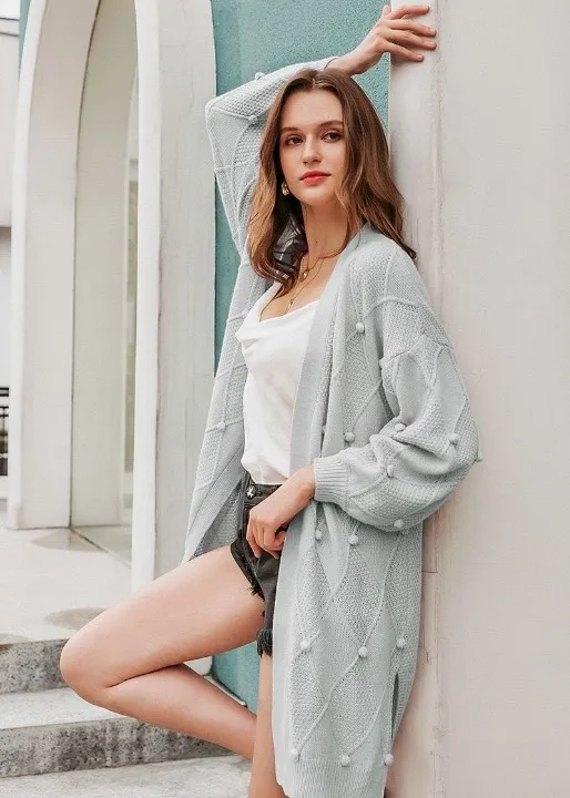 Boho Mid-length Cardigan with relief, Puffed Sleeves sold by Boho Mood product image thumbnail 4