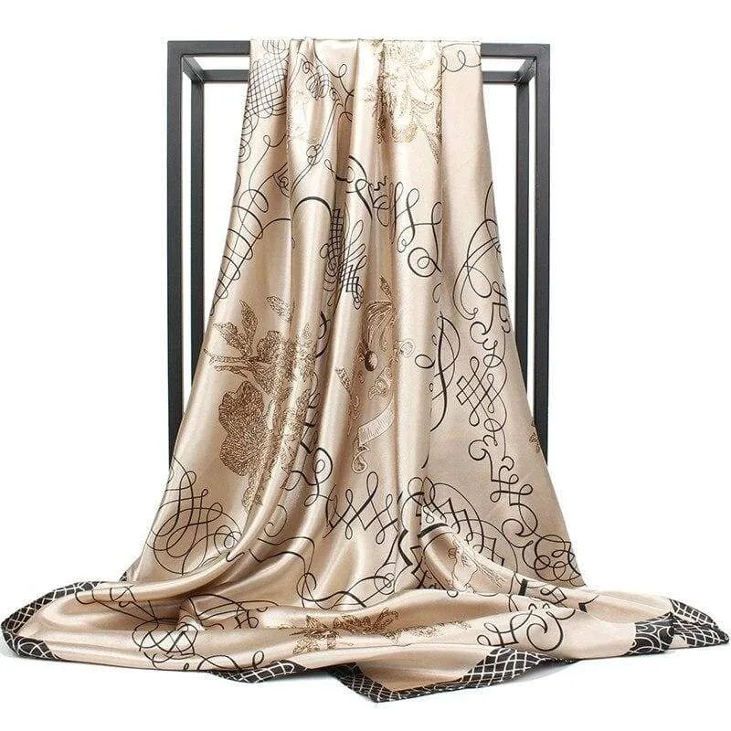 Boho Chic Beige Scarf with golden print sold by Boho Mood