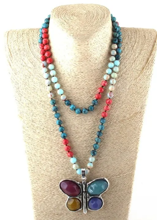 Boho Beaded Necklace - Butterfly Pendant sold by Boho Mood