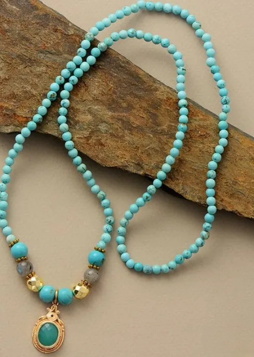 Turquoise Boho Beaded Necklace sold by Boho Mood
