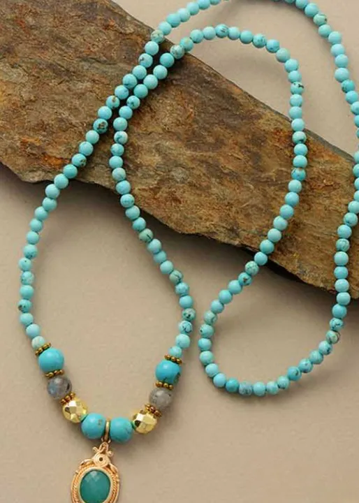 Turquoise Boho Beaded Necklace sold by Boho Mood product image thumbnail 3
