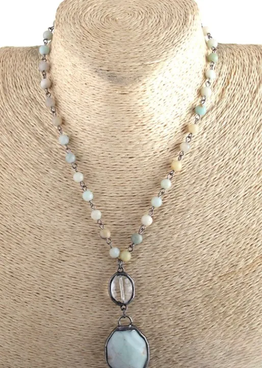 Boho Beaded Necklace Crystal Pendant sold by Boho Mood