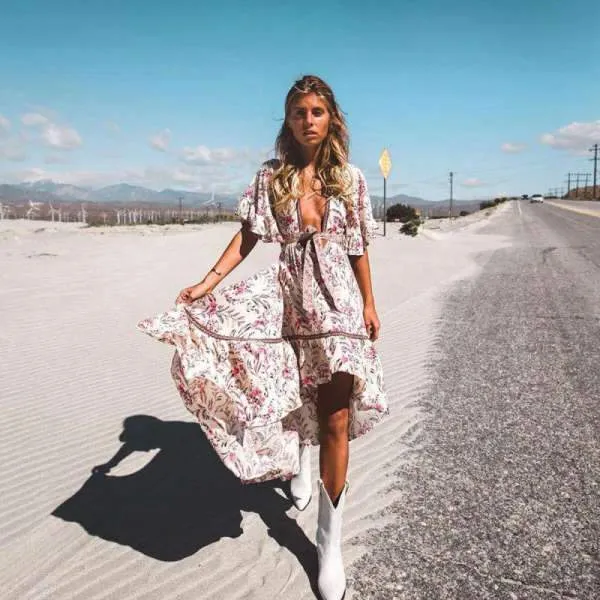 Flowy Boho Maxi Dress with Sleeves sold by Boho Mood product image thumbnail 2
