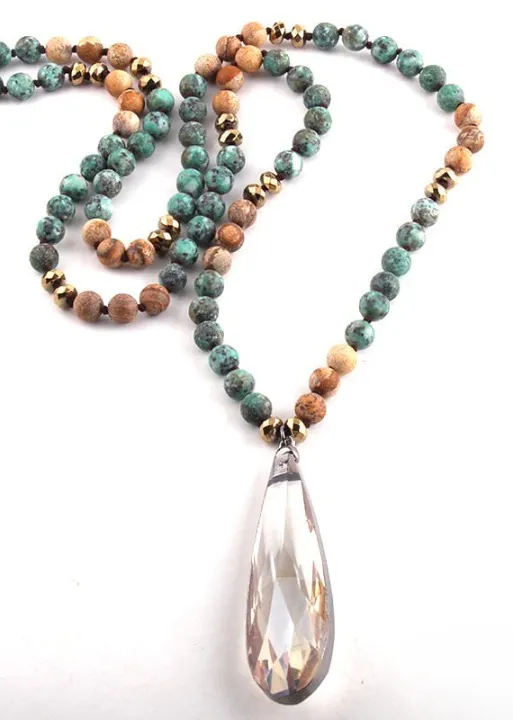 Boho Beaded Necklace - Teardrop Crystal Pendant sold by Boho Mood