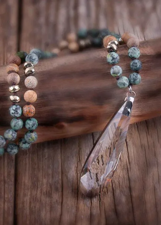 Boho Beaded Necklace - Teardrop Crystal Pendant sold by Boho Mood product image thumbnail 3