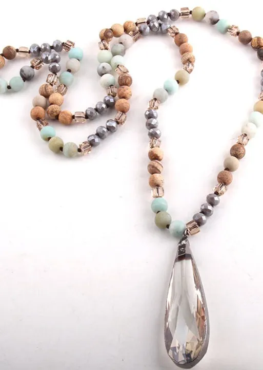 Boho Beaded Necklace - Teardrop Crystal Pendant sold by Boho Mood product image thumbnail 2