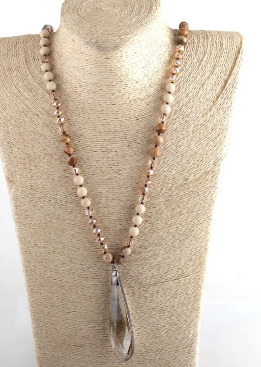 Boho Beaded Necklace - Teardrop Crystal Pendant sold by Boho Mood product image thumbnail 5