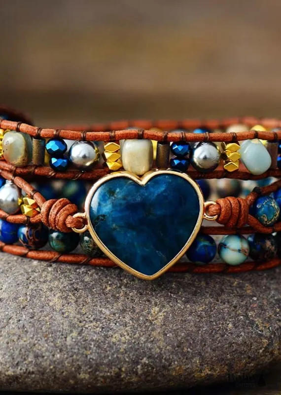 Boho Bracelet - Jasper Apatite Heart sold by Boho Mood