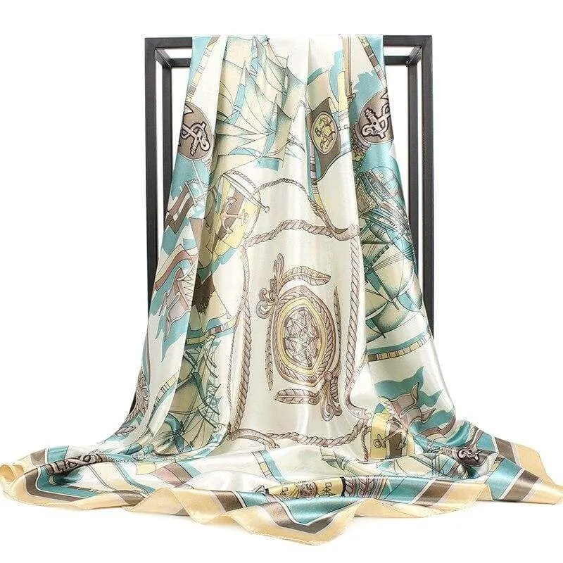 Boho Retro Beige Scarf printed light blue and brown sold by Boho Mood