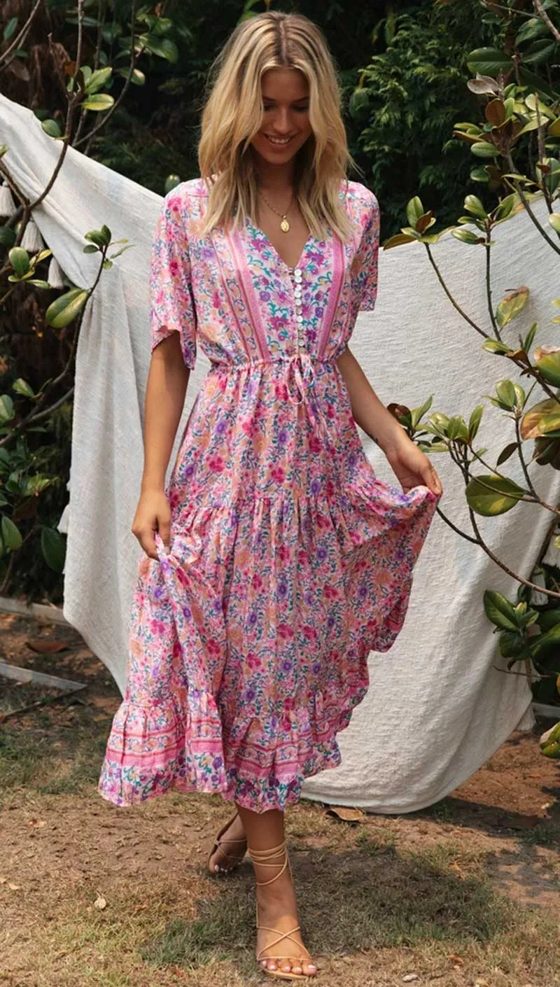 Boho Pink Long Dress sold by Boho Mood