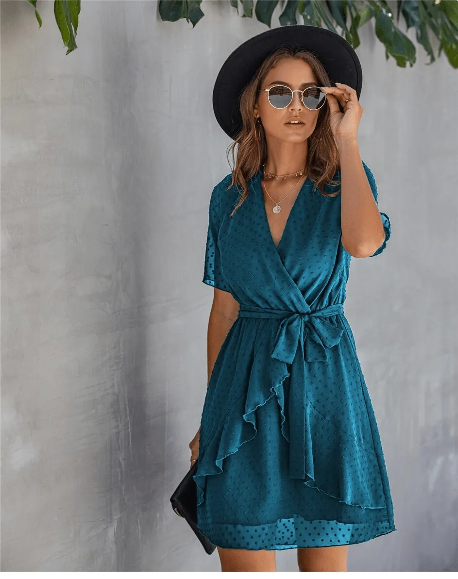 BLUE MINI DRESS WITH POLKA DOTS sold by Boho Mood product image thumbnail 4